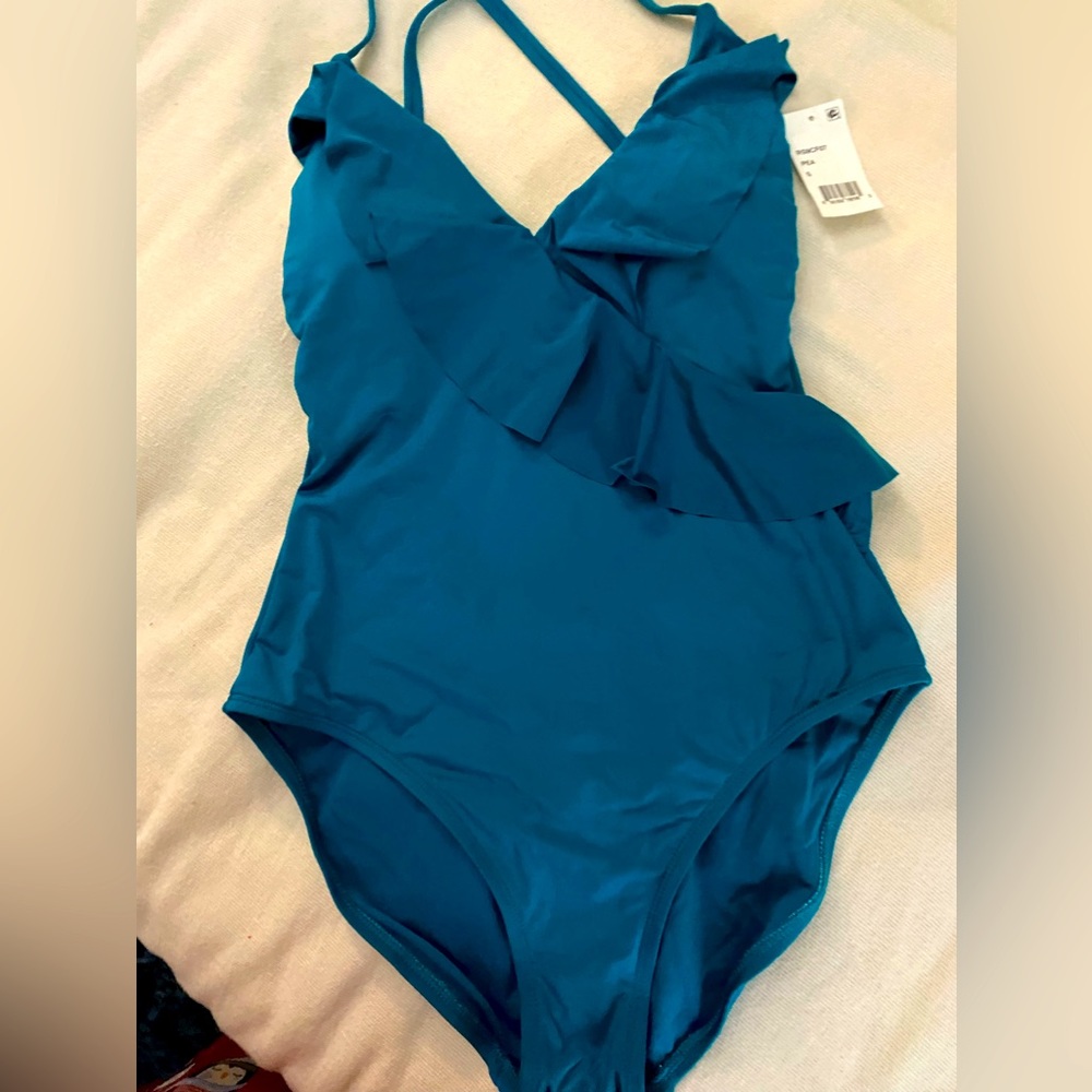 Reaction teal ruffle one piece